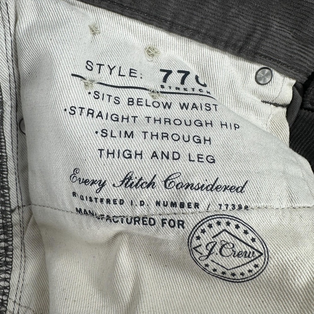 J.Crew Pants Mens 33x32 Gray 770 Stretch Corduroy Slim Straight 5 Pocket Casual - Picture 13 of 16